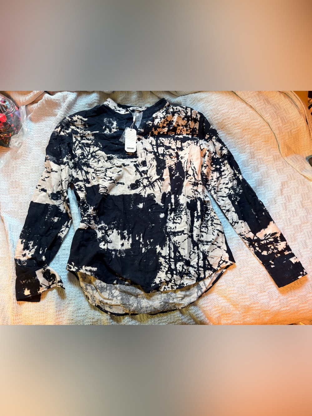 Tie-Dye Long Sleeve Top - Black and Cream